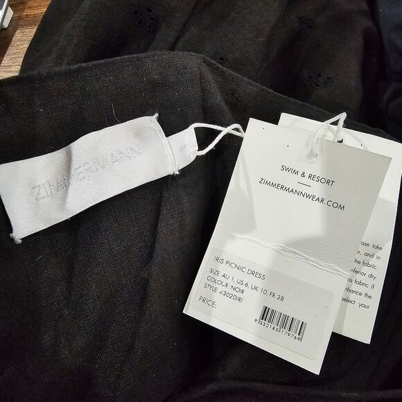 Zimmerman Iris Picnic Dress 100% Linen in Black Size 1 NWT $795 - Picture 3 of 14